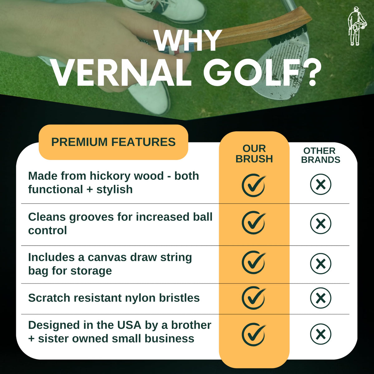 Vernal Golf compact cleaning tool for on-the-go rounds.