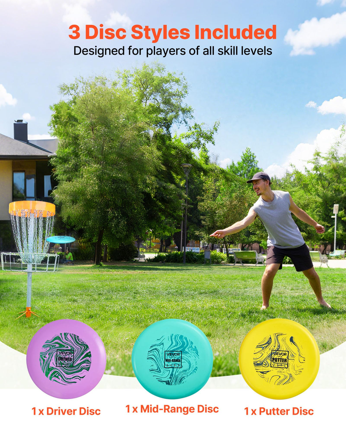 VEVOR disc golf set mid-range for versatile throws in parks.