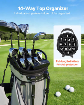 VEVOR golf bag with full-length dividers protects clubs during transport.