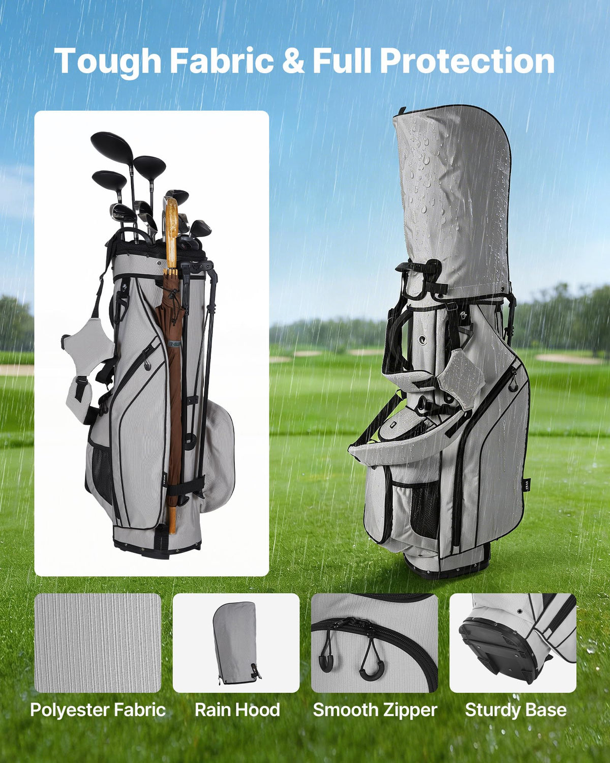 VEVOR golf bag with non-slip legs provides stable ground placement.
