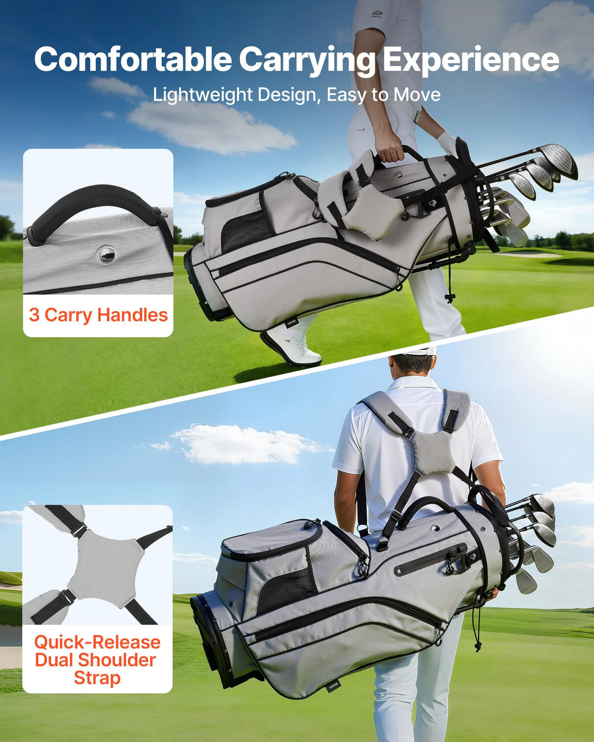 VEVOR golf bag with seven pockets for quick access to accessories.