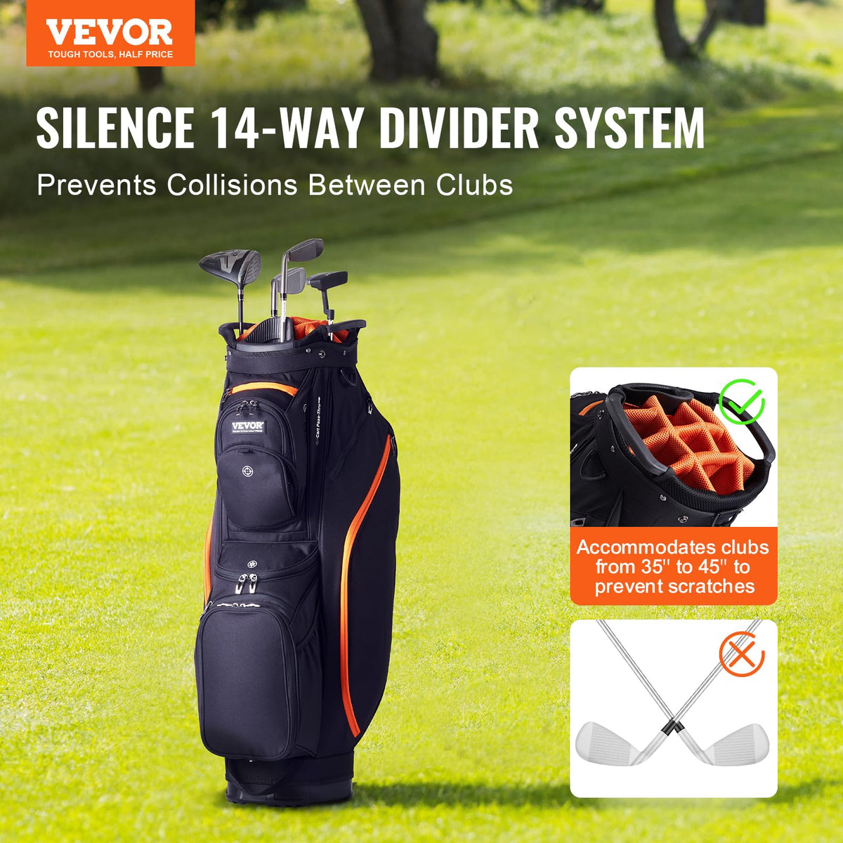 VEVOR golf bag stand shown with detachable dual strap for versatile carrying