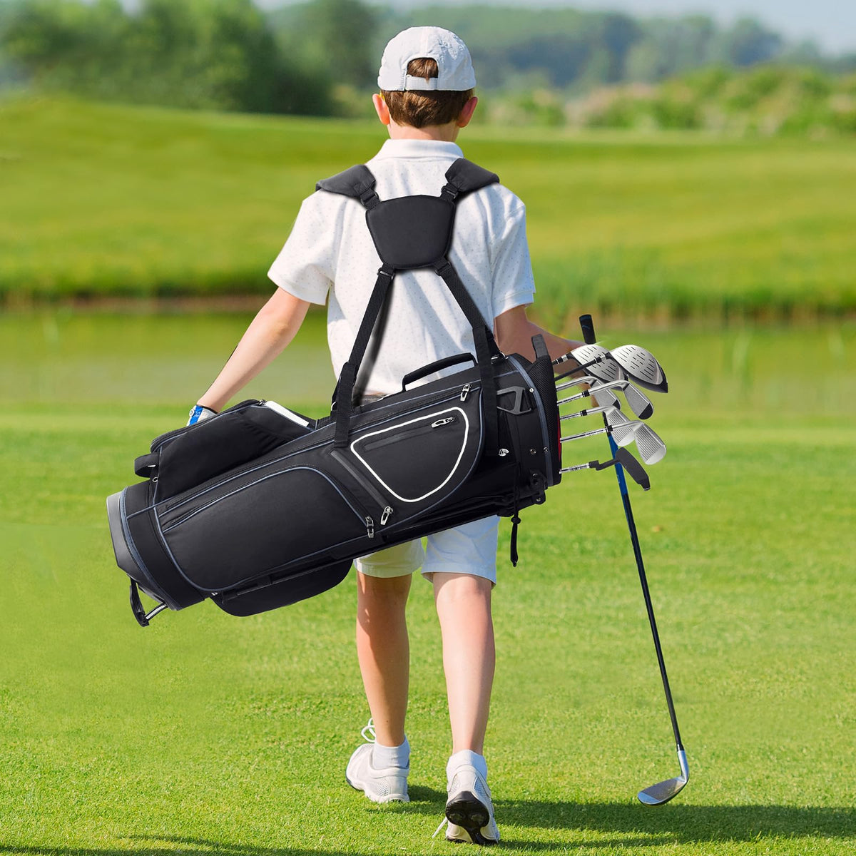 VEVOR golf bag 11 pockets layout keeps towels, shoes, and devices organized.