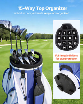 VEVOR golf cart bag shows full-length divider protects clubs during transit