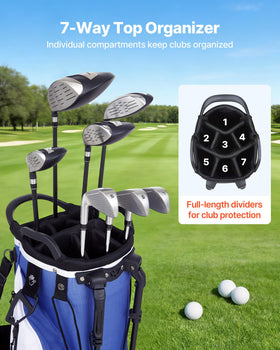 VEVOR golf bag shows full-length 865 mm dividers for organized storage.