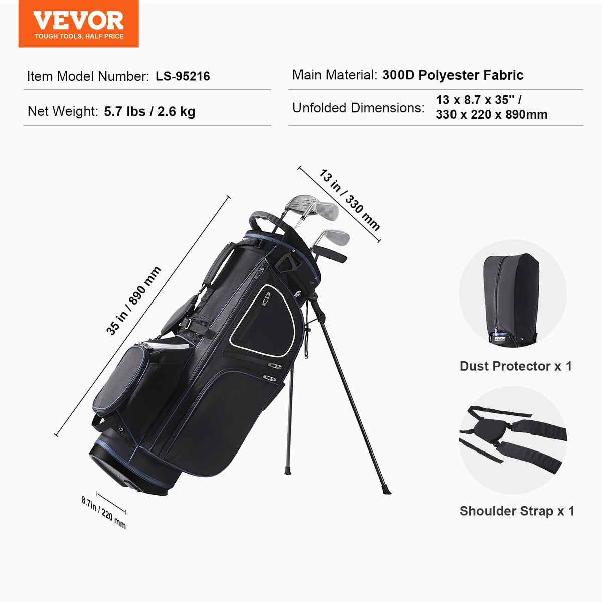 VEVOR golf bag sturdy base provides stability on slopes and grass.