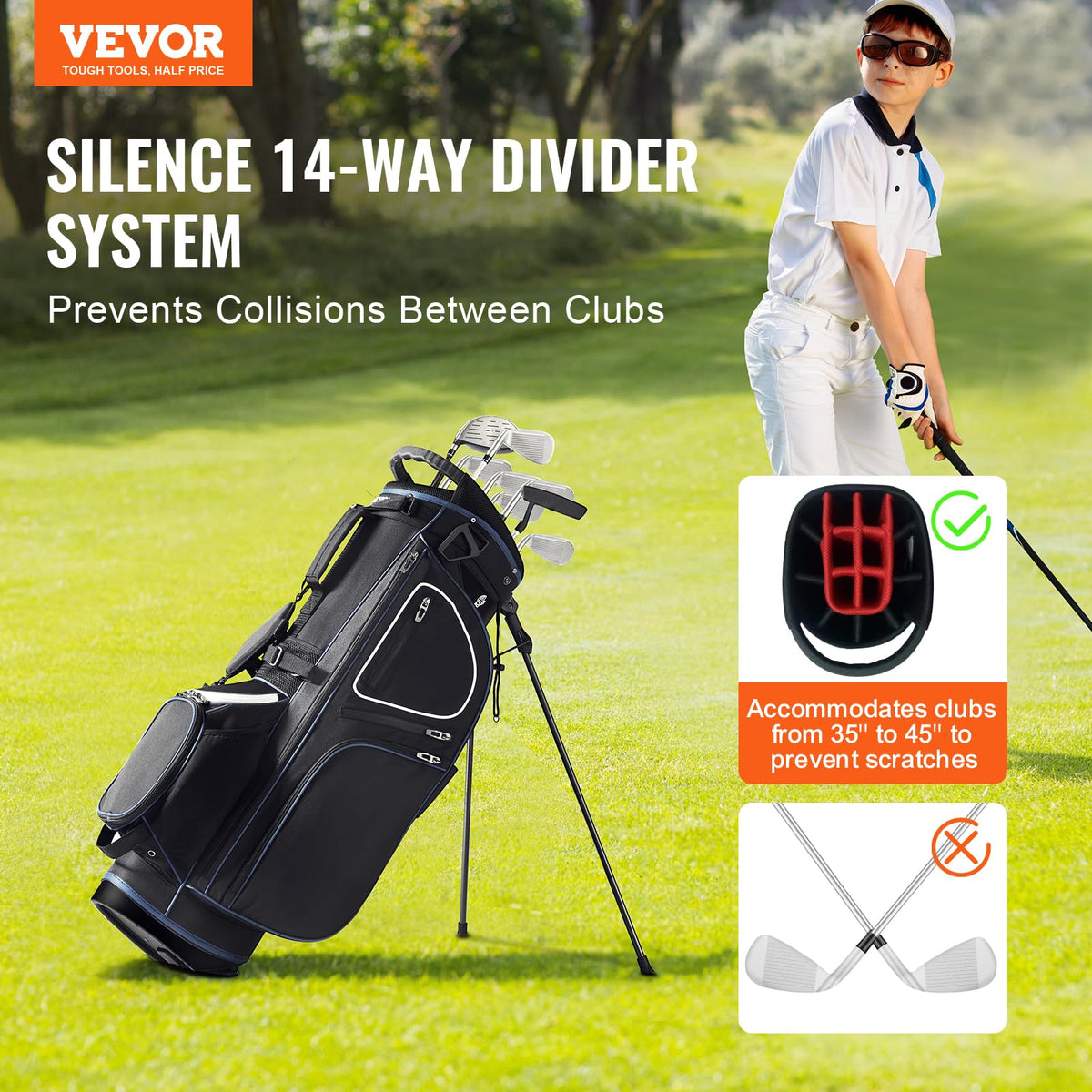 VEVOR golf cart bag stand enables quick setup and steady carry on the course.