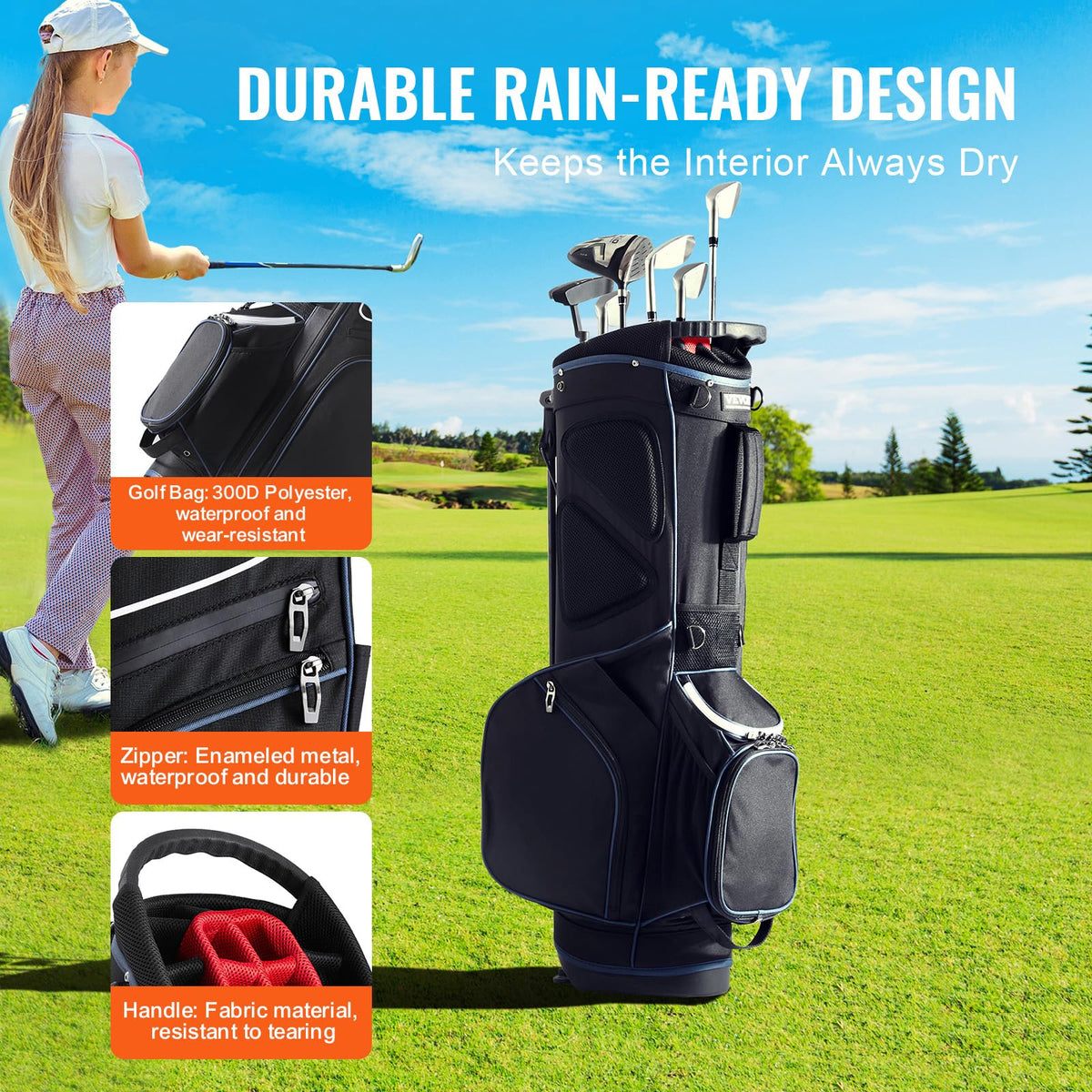 VEVOR golf cart bag top handle allows effortless lifting between spots.