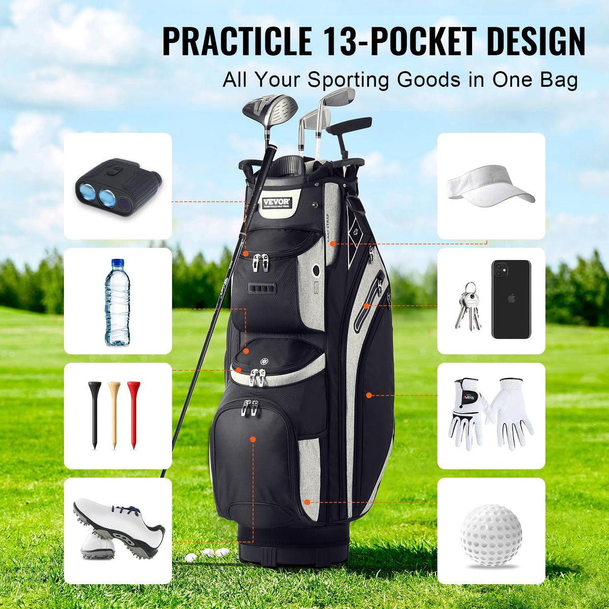 VEVOR Golf Cart Bag waterproof 600D material protects gear in wet conditions.