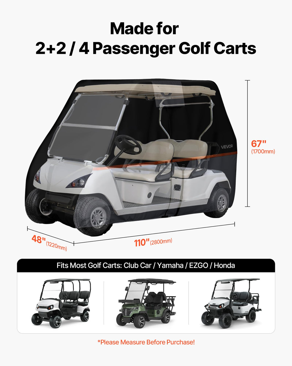 VEVOR golf cart cover 2+2 side left shows secure fit for windy conditions.
