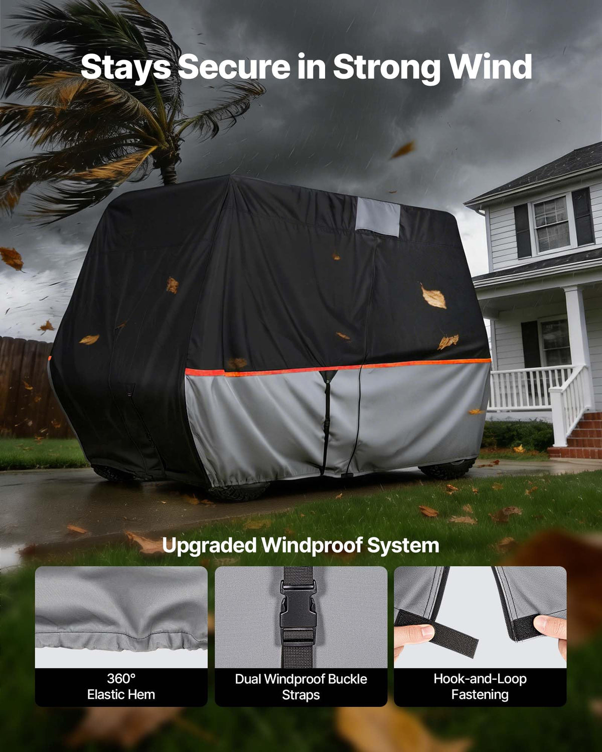 VEVOR golf cart cover 420D oxford fabric resists tears and daily wear.