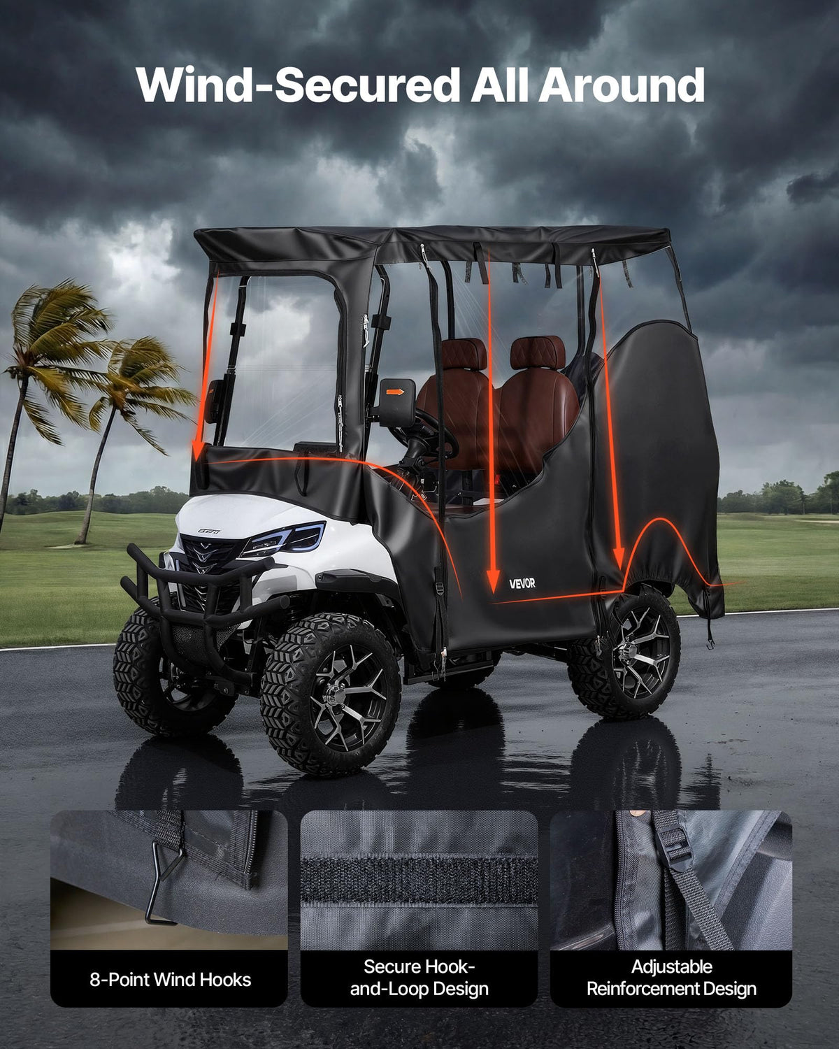 VEVOR eight wind-hooks ensure secure outdoor coverage during drives.