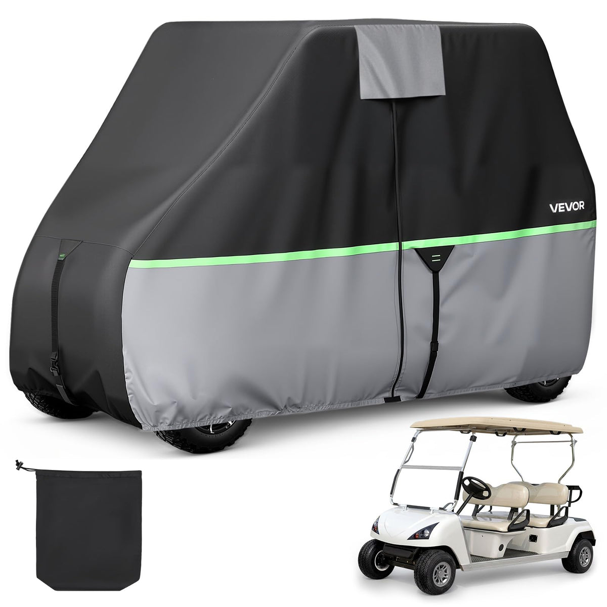 VEVOR golf cart cover demonstrates 2+2 fit for outdoor protection