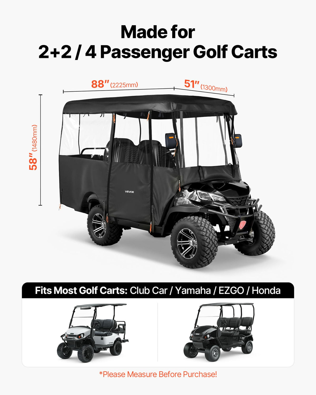 VEVOR golf cart cover front panel maintains clear forward view during transit
