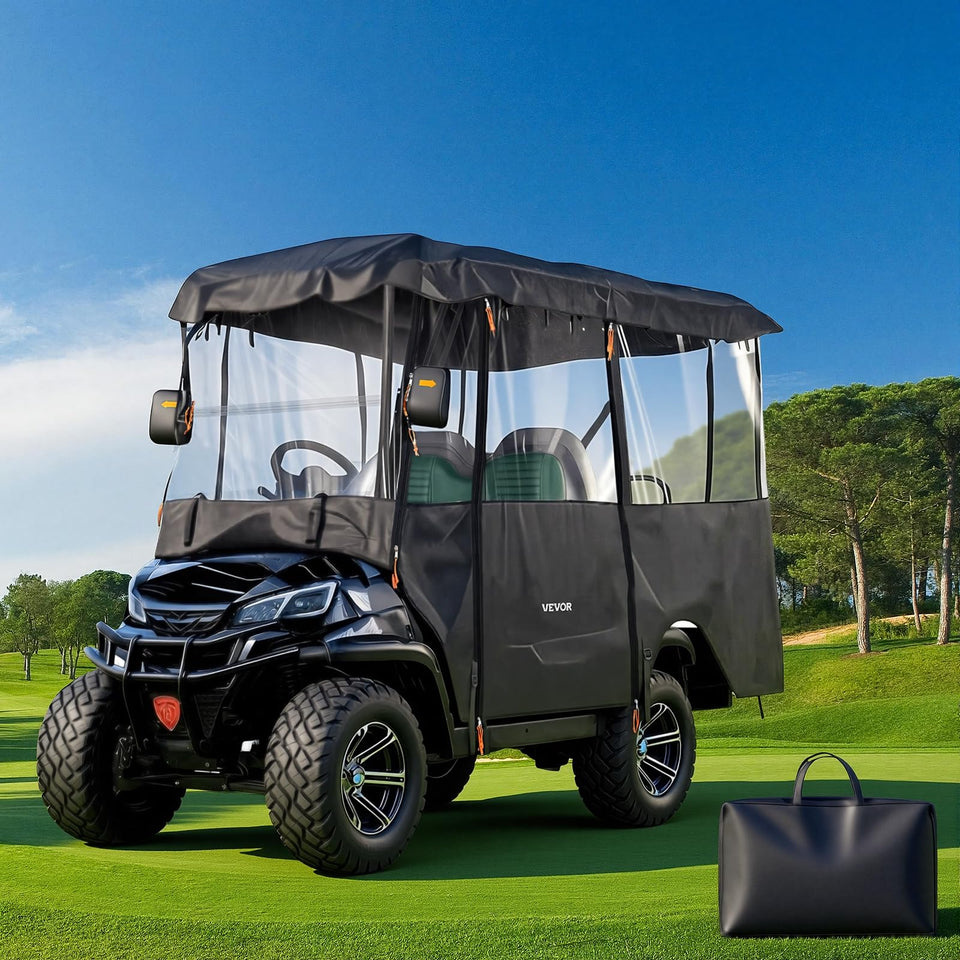 VEVOR golf cart cover with front PVC panel for clear forward view during rides.