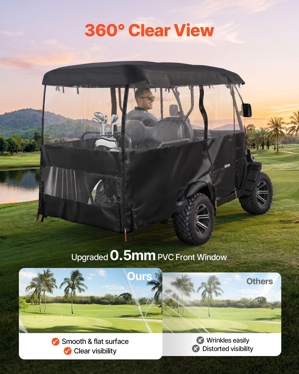 VEVOR golf cart cover PVC-coated front panel maintains clear forward visibility.