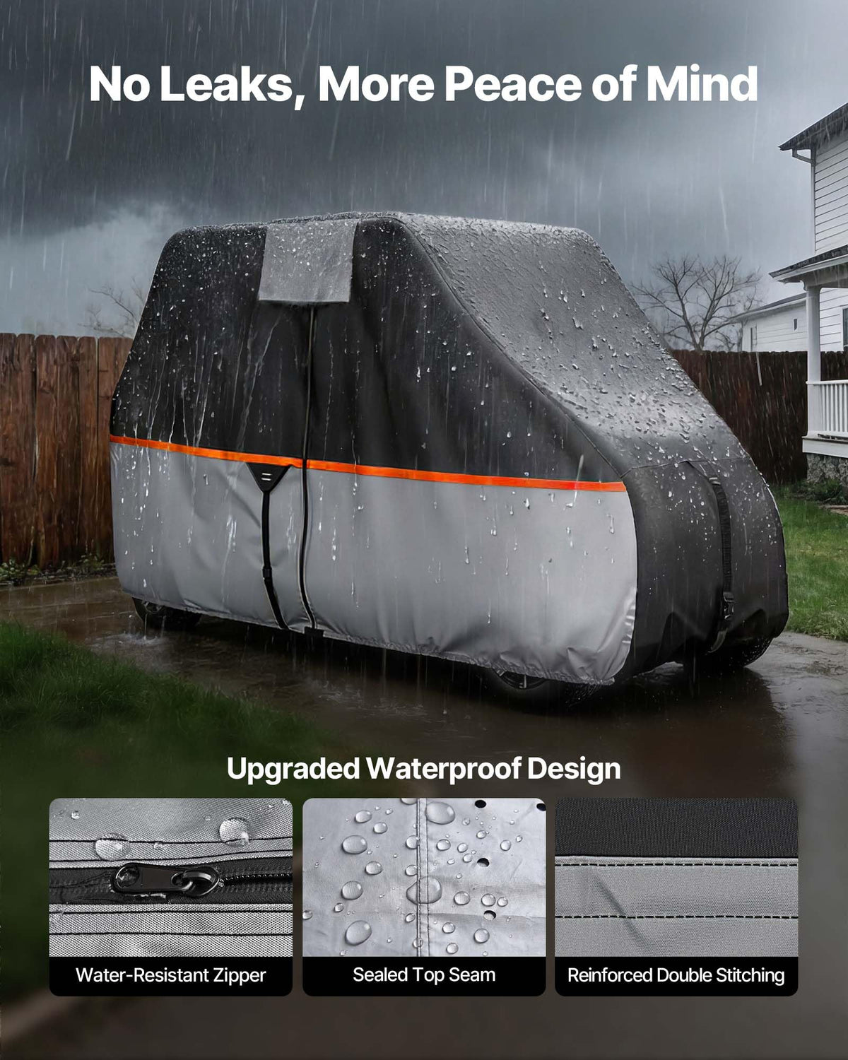 VEVOR golf cart cover silver waterproof coating blocks rain from entering.