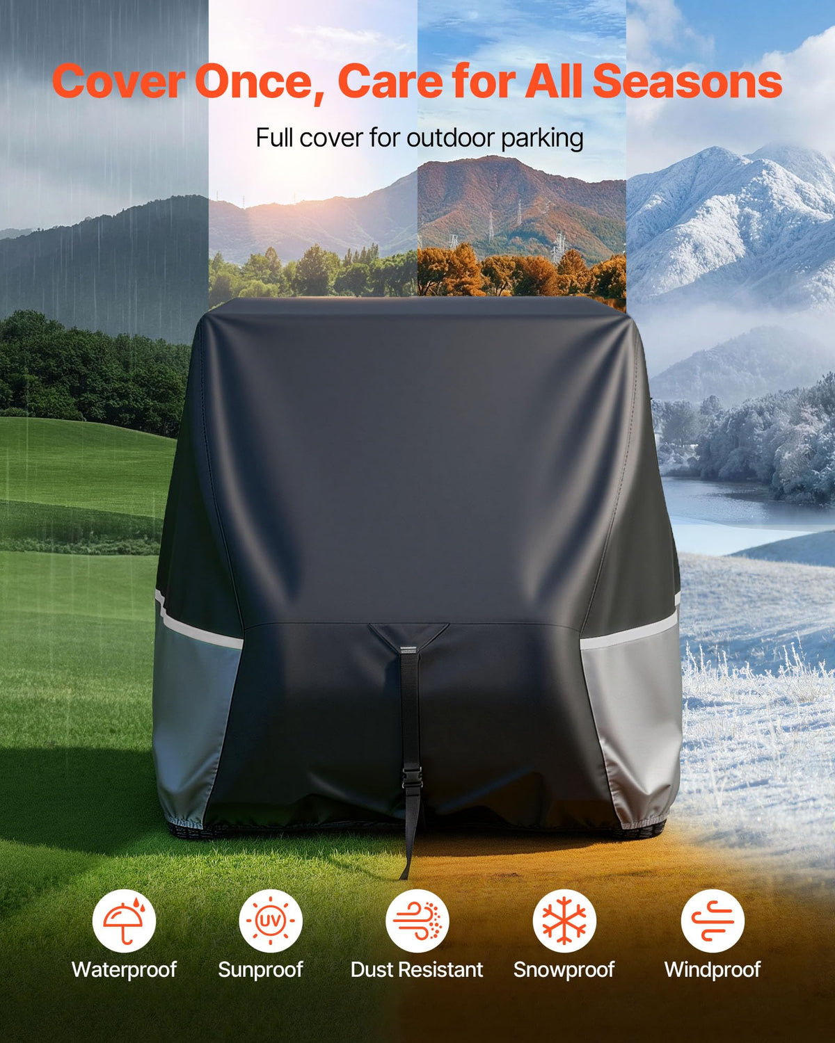 VEVOR cover with silver waterproof coating keeps interior dry during heavy rain.