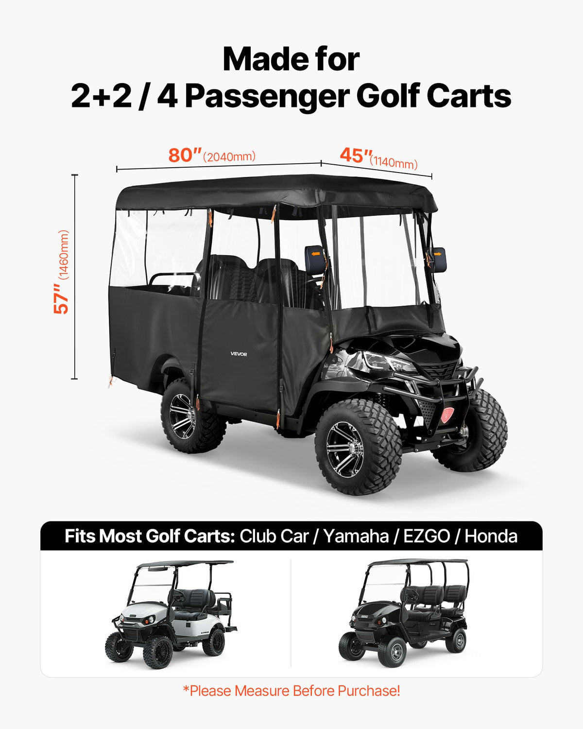 VEVOR cover providing wide-fit coverage for most 2+2/4-seat carts.