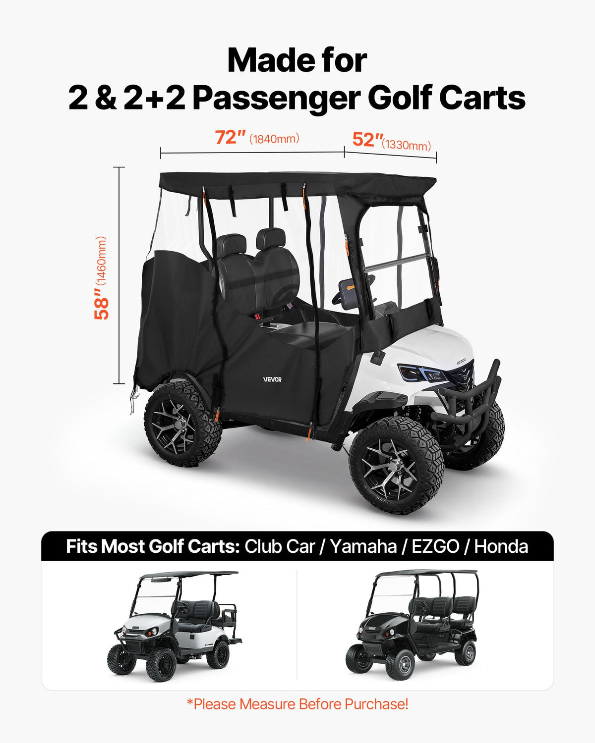 VEVOR golf cart cover wide-fit coverage for most 2&2+2 carts.
