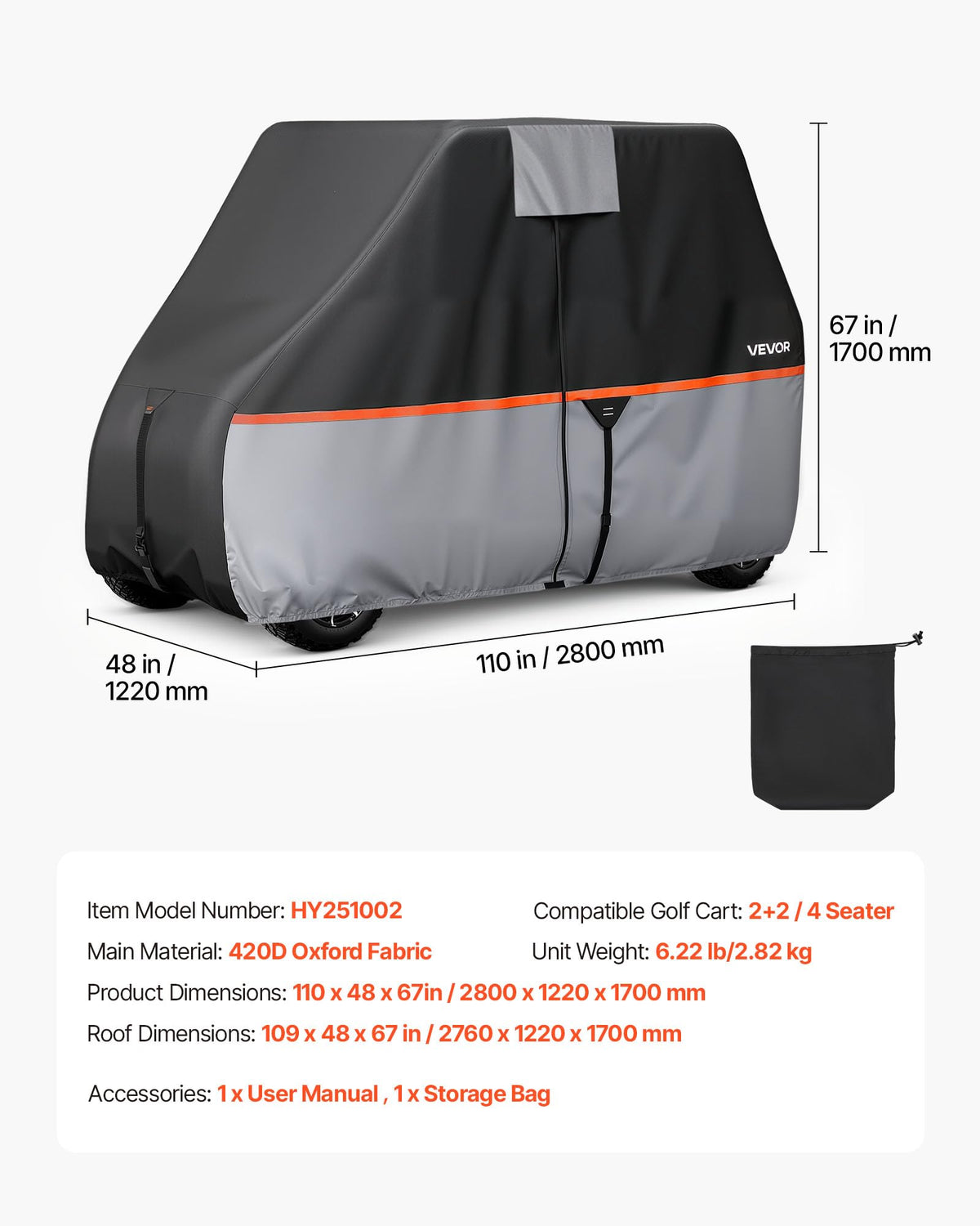 VEVOR golf cart cover wind strap system keeps cover secure in gusts.