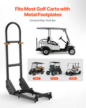 VEVOR grab bar on a golf cart showing compatibility with metal footplates