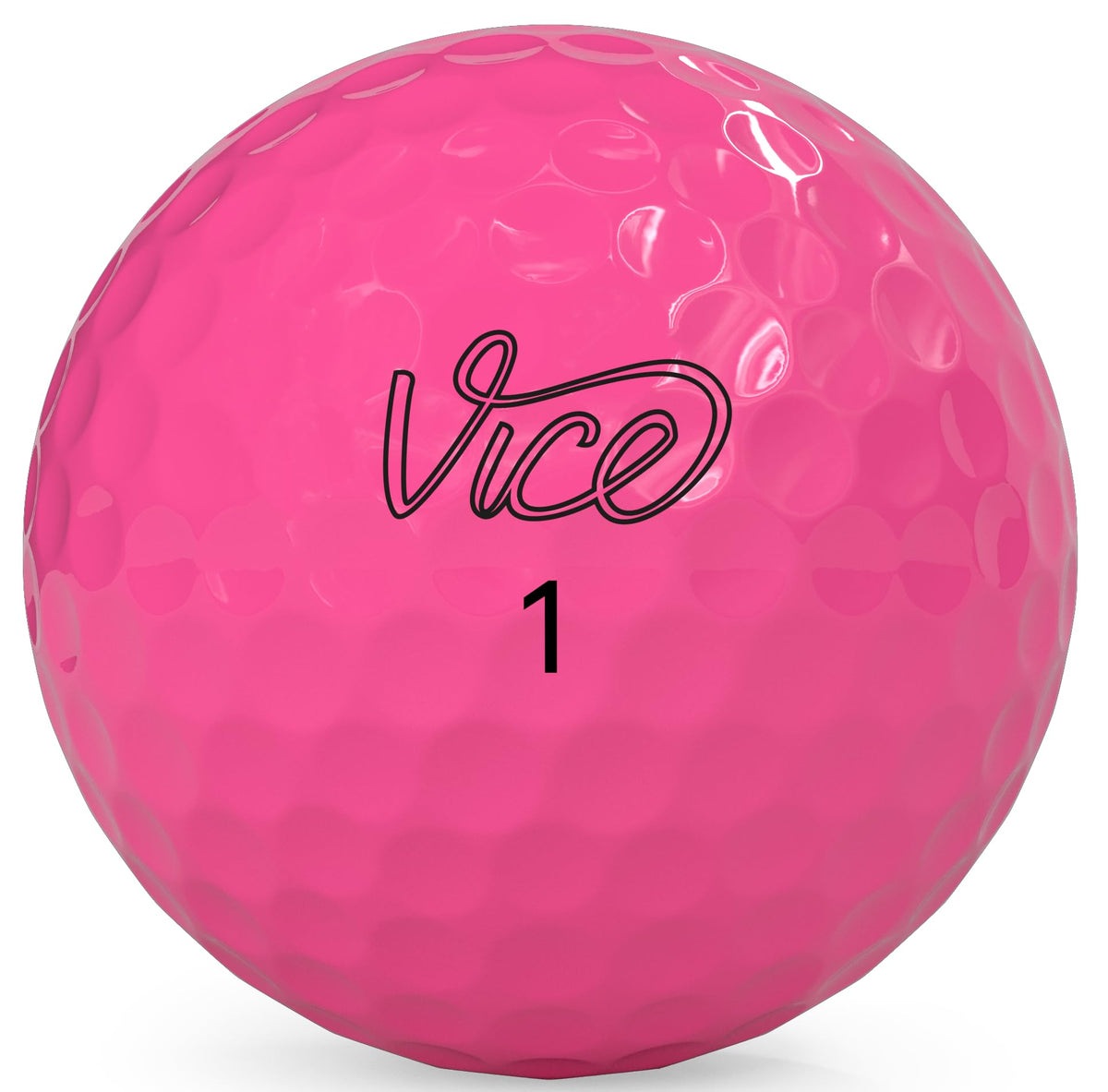 Vice Drive Pink ball on green showing lower spin and longer roll.