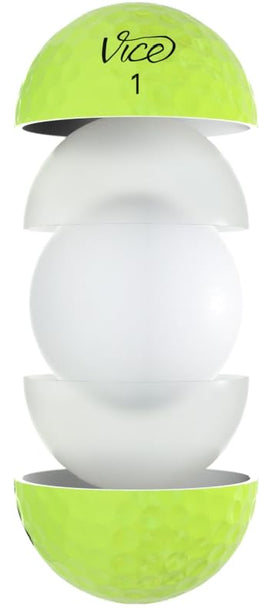 Vice Pro Neon Lime golf ball on green demonstrating visible contrast for short game focus