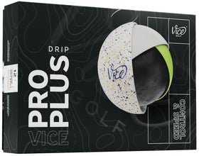 Vice Pro Plus ball close-up with navy orange drip finish, premium urethane cover