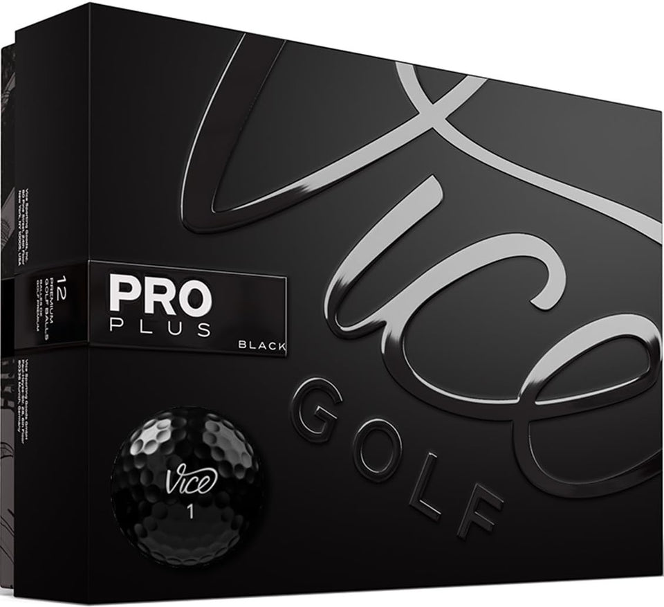 Vice Golf PRO PLUS Black ball showing four-piece construction for distance and control.