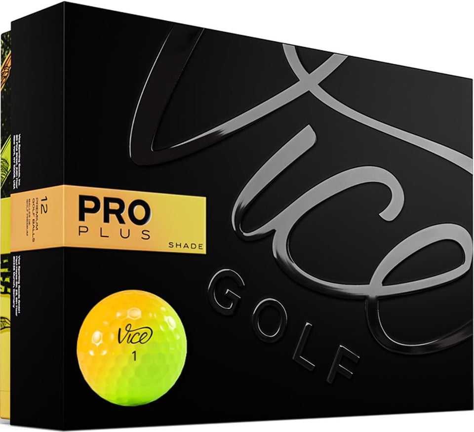 Vice Golf Pro Plus Shade Yellow Orange golf ball for long distance and greenside spin.