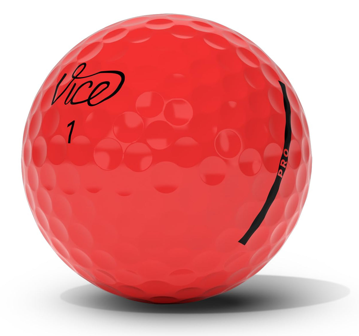 Vice Golf Pro Red ball dimple pattern highlighting consistent spin control.