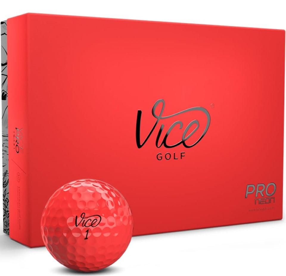 Vice Golf Pro Red ball close-up shows urethane cover for soft feel.