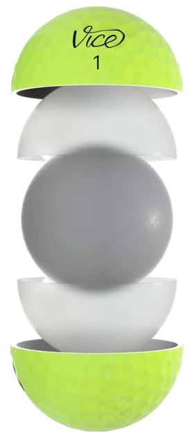 Vice Golf Pro Soft Lime ball close-up featuring the 336-dimple design for consistent flight.