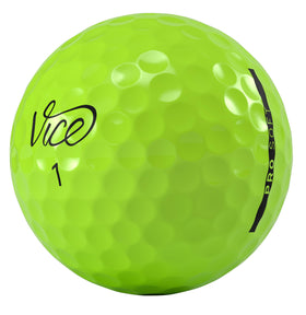 Vice Golf Pro Soft Lime ball close-up highlighting the 3-piece urethane cover.