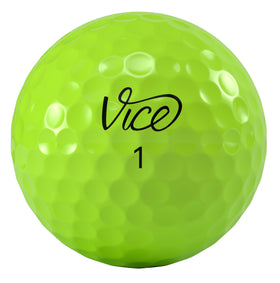 Vice Golf Pro Soft Lime ball closeup of urethane cover for control and feel.