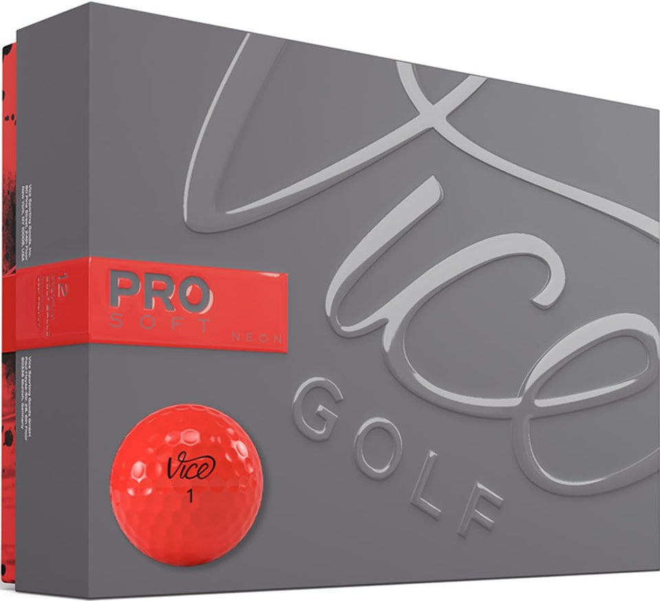 Vice Golf Pro Soft red ball with glossy finish for higher short-game spin.