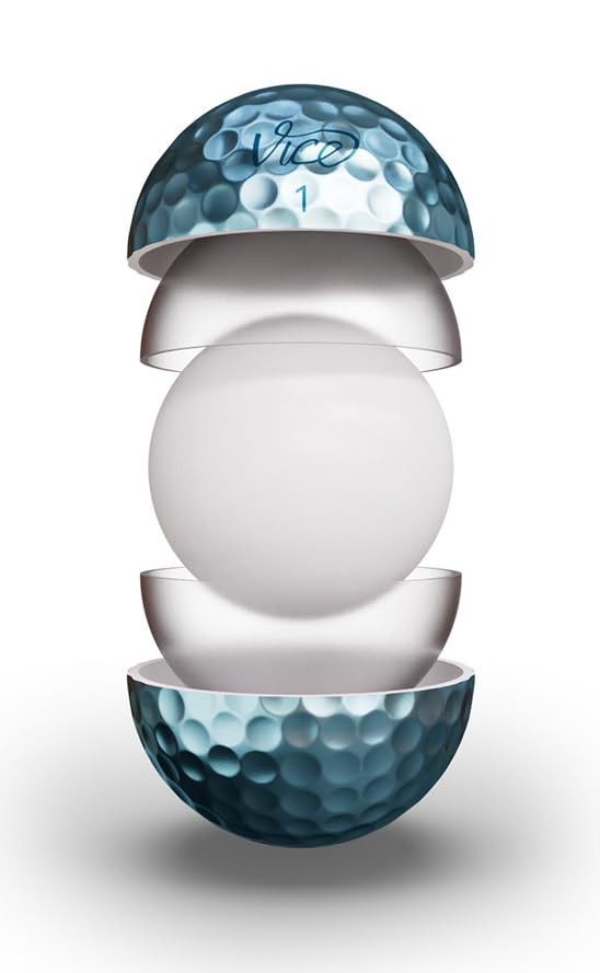 Vice Golf Vice Pro Ice Blue ball on green, highlighting high visibility in sunlight
