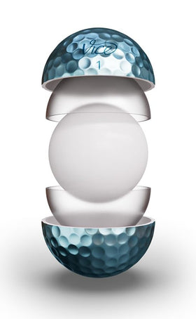 Vice Golf Vice Pro Ice Blue ball on green, highlighting high visibility in sunlight