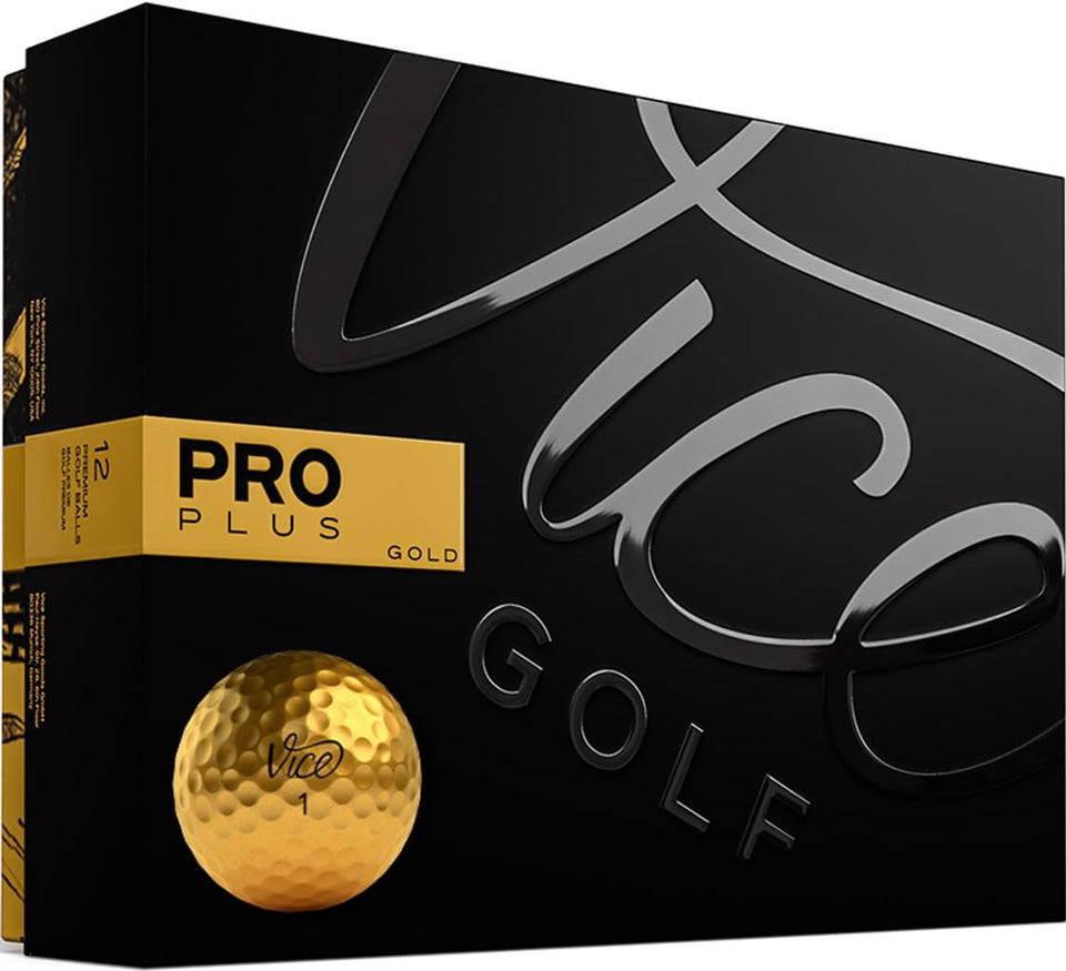 Vice Pro Plus Gold ball close-up showing premium urethane cover for feel and spin