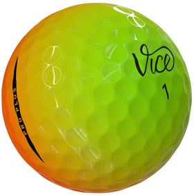 Vice Pro Plus yellow ball with 336-dimple pattern shaping flight and spin.