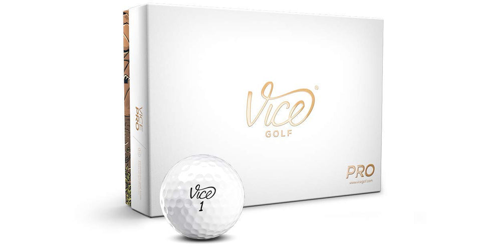Vice Golf Vice Pro White golf ball front view showcasing the glossy urethane cover for a soft feel.