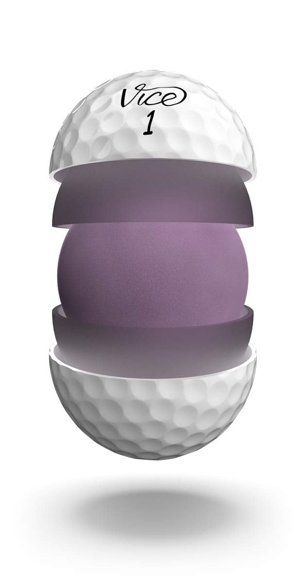 Vice Golf Vice Pro White close-up of the three-piece construction and textured surface for spin.