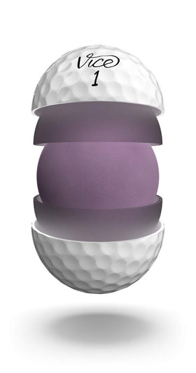 Vice Golf Vice Pro White close-up of the three-piece construction and textured surface for spin.