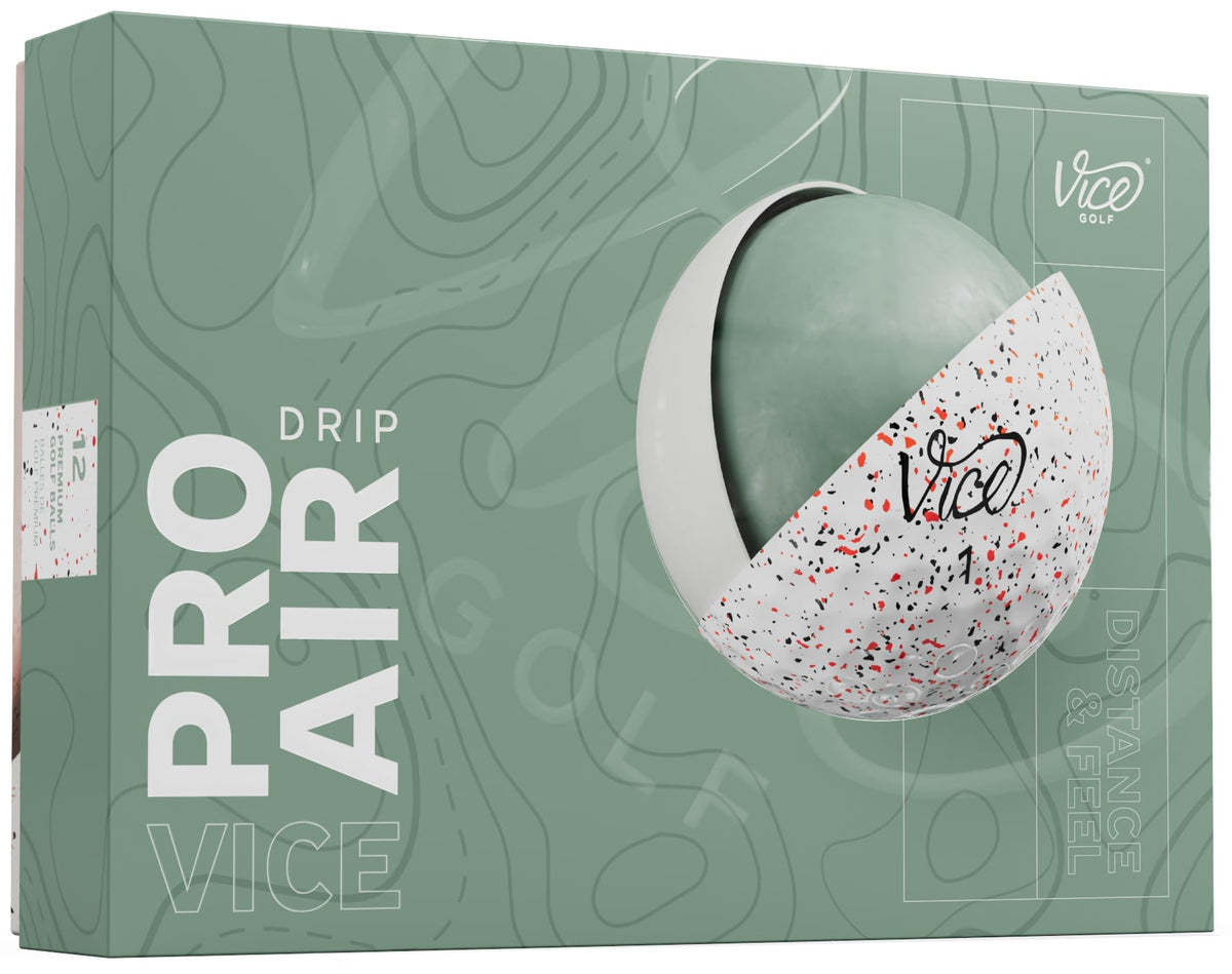 Vice Pro Air ball red drip front view highlighting distance potential with low spin.