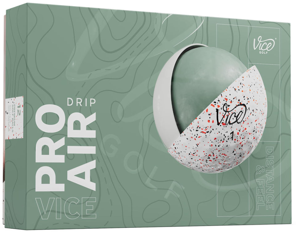 Vice Pro Air ball red drip front view highlighting distance potential with low spin.