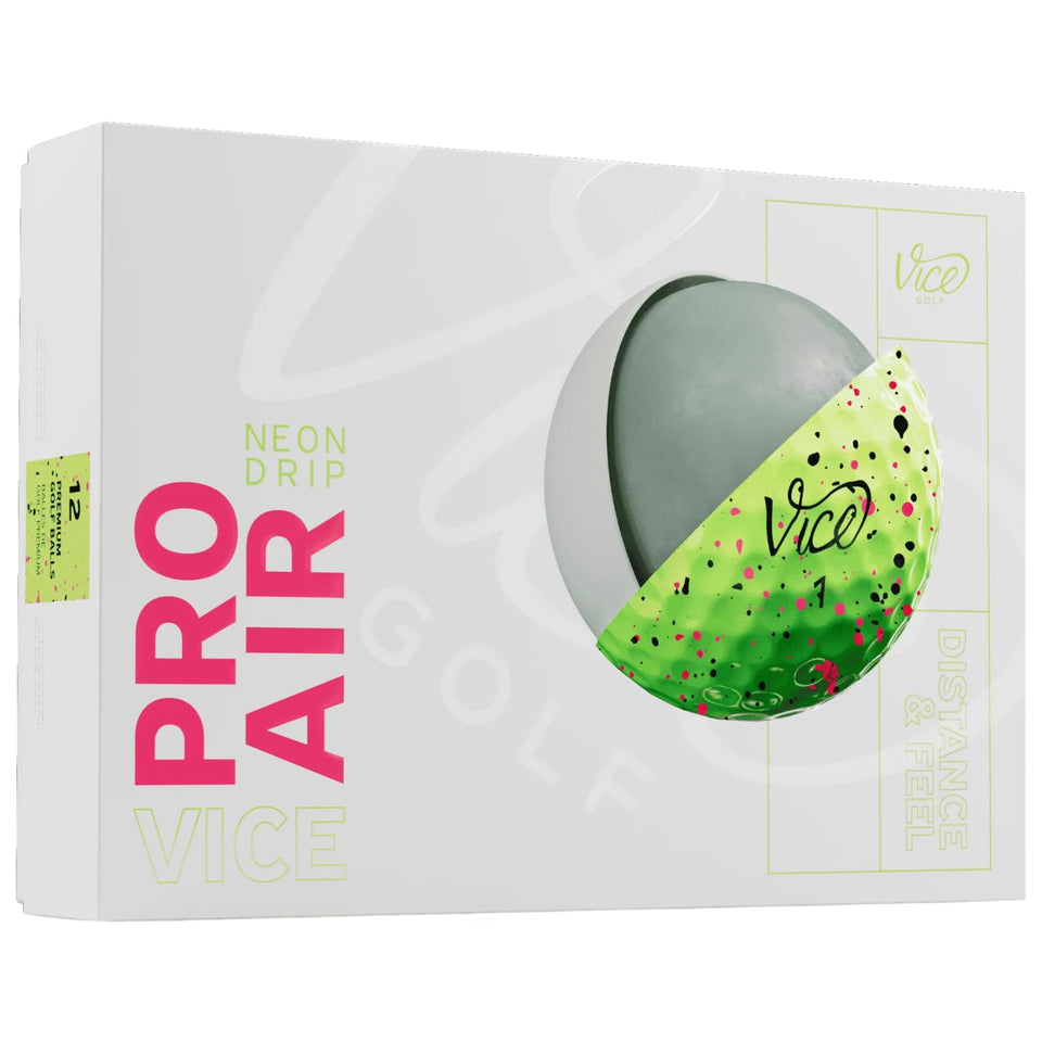 Vice Pro Air lime pink drip ball on tee boosts distance for modest swing speeds