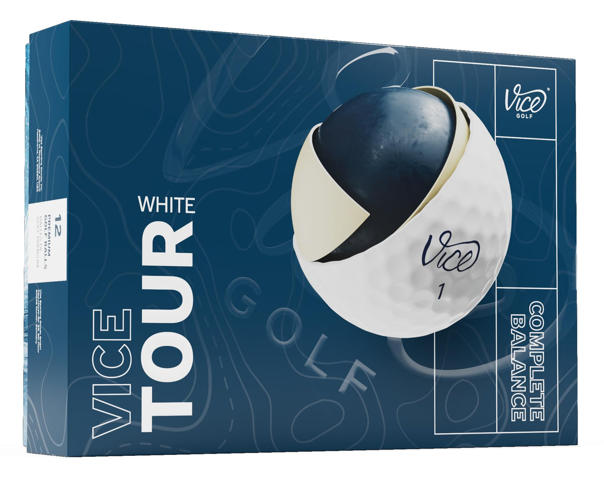 Vice Tour Gen 3 White box and ball showcase balanced distance and control.
