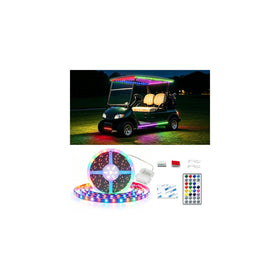VIDLULTD golf cart roof lights show vibrant RGB colors for night visibility.