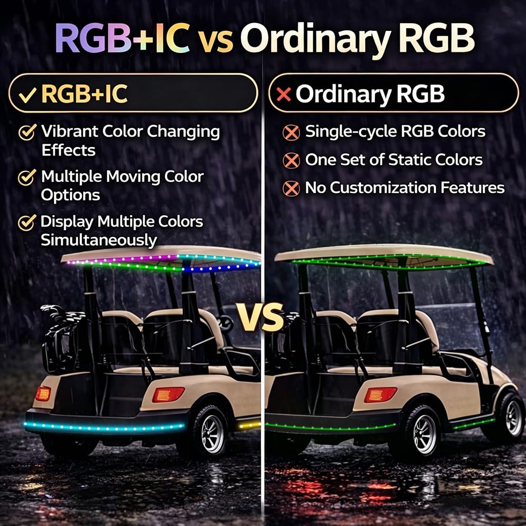 VIDLULTD underglow LED strip adds multi-color effects to golf carts.